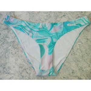Aqua Swim Bikini Bottom Womens Large Teal Pink Marble Print NWT Travel Resort